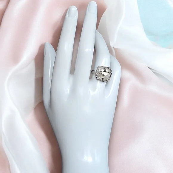 🆕️S925 Sterling Silver Adjustable Baroque Pearl Ring 💍Trendy Intricate Design - Picture 11 of 15